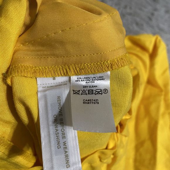 Ann Taylor Lagenlook Paperbag Waist Pants Womens Small Yellow Linen Minimalist - Picture 7 of 9